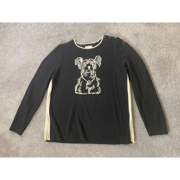 Charter Club Black Sweater Dog Design Button Shoulder Detail XL - Picture 1 of 10